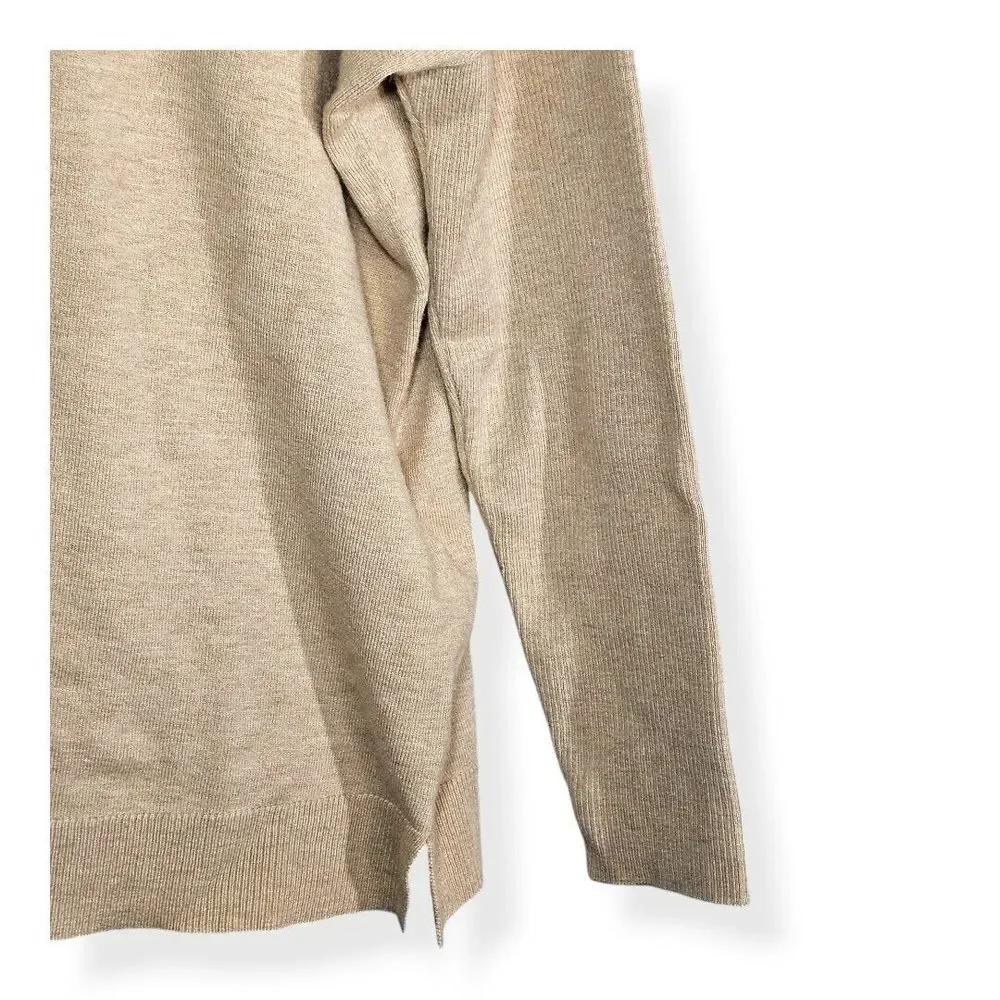 Chicos Center Seam Cashmere Blend Ribbed Sleeve Khaki Biege Sweater Womens Sz 1‎